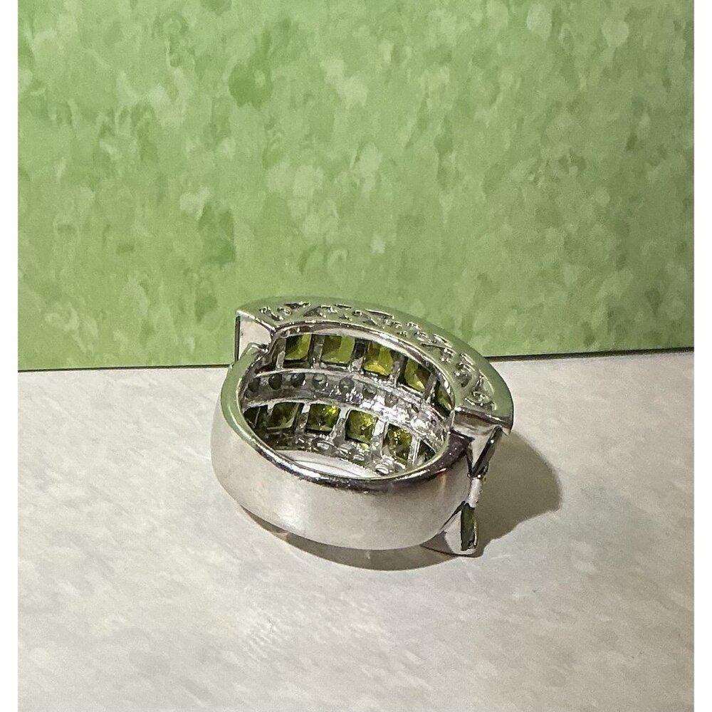 Park Lane Ring Olive Green Silver Tone Faceted Pave CZs Cocktail Statement SZ 7 - Picture 4 of 14